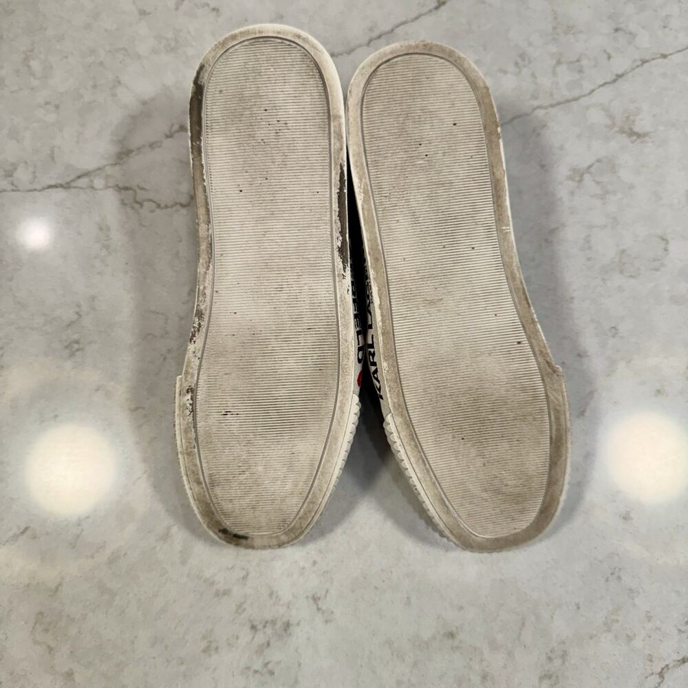 Karl Lagerfeld Paris Jazlyn Slip-On Sneakers Sz 8 Black Embroidered Graffiti - Picture 5 of 16